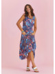 Sleeveless Paisley Tie Waist Blue Patterned Dress