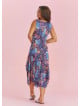 Sleeveless Paisley Tie Waist Blue Patterned Dress