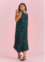 Batic Patterned Scoop Neck Loose Fit Side Pockets Maxi Dress