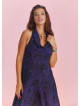 Bohemian Stylish Authentic Degaje Neck Purple Patterned Dress