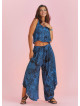 Boho Style Draw String Blue Wide Leg Loose Pants