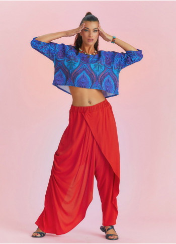 Wrap Front Loose Fit Boho Summer Red Pants