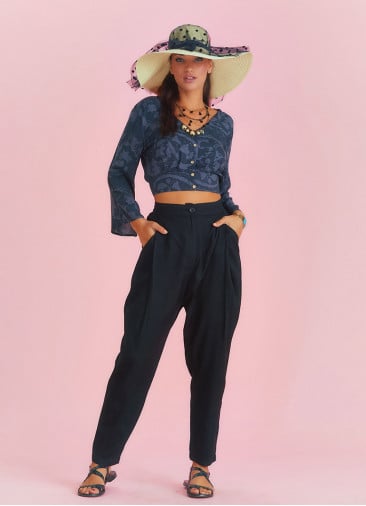 Drop Crotch Black Pleated Summer Pants