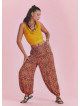 Red Patterned Elastic Waist and Hem Mid Rise Harem Pants