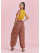 Red Patterned Elastic Waist and Hem Mid Rise Harem Pants