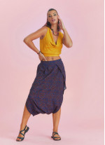 Ethnic Print Elastic Waist Navy Blue Antik  Capri Skirt Pants