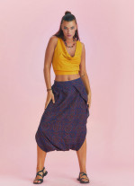 Ethnic Print Elastic Waist Navy Blue Antik  Capri Skirt Pants