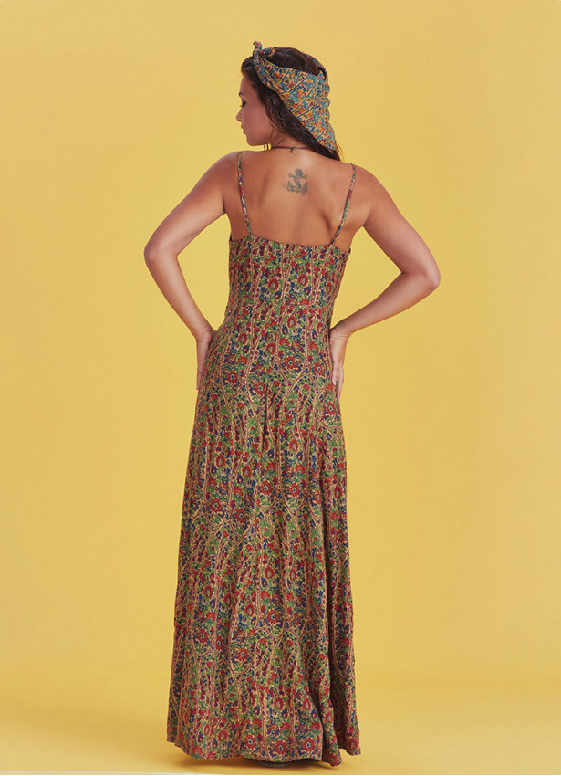 Green Patterned Strappy Wrap Maxi Dress