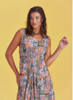 Etnic Print Sleeveless Paisley Tie Waist Dress