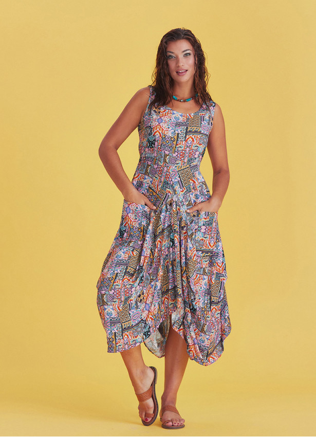 Etnic Print Sleeveless Paisley Tie Waist Dress