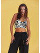 Gathered Tie Back Bust Cup Halter Black White Crop Top