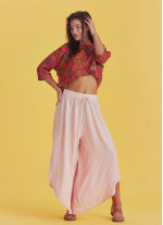 Boho Style Draw String Pink Wide Leg Loose Pants