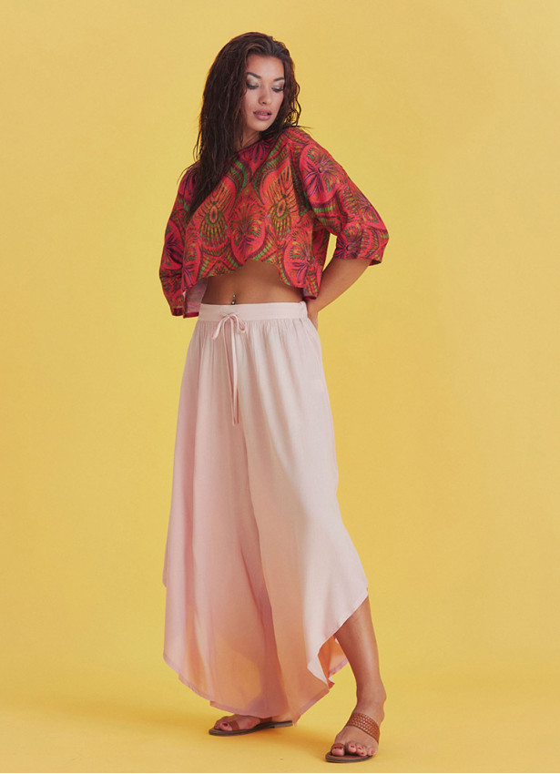 Boho Style Draw String Pink Wide Leg Loose Pants