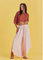 Boho Style Draw String Pink Wide Leg Loose Pants