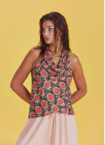 Patterned Cowl Neck Wrap Front Boho Summer Top