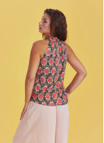 Patterned Cowl Neck Wrap Front Boho Summer Top