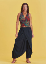 Black Wrap Front Loose Fit Boho Summer Pants