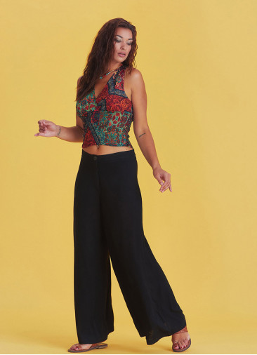 High Rise Wide Leg Black Palazzo Pants