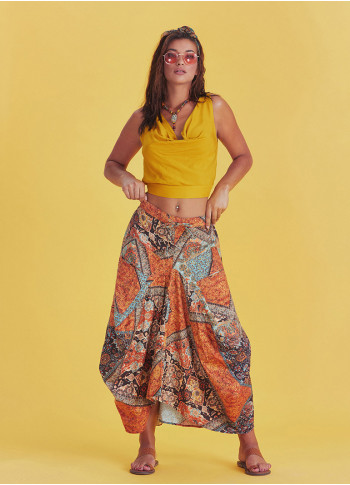 Gypsy Style Elastic Waist Oversize Pockets Wholesale Patterned Skirt