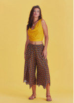 Mustard Patterned Bohemian Split Front Palazzo Pants