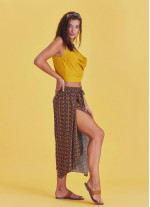 Mustard Patterned Bohemian Split Front Palazzo Pants