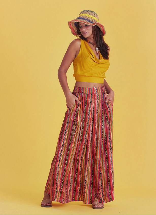 Boho Chic Printed Long Pleat Skirt