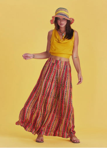 Boho Chic Printed Long Pleat Skirt