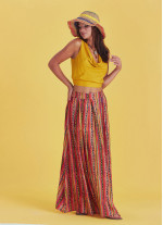 Boho Chic Printed Long Pleat Skirt