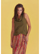 Bohemian Stylish Authentic Degaje Neck Dark Khaki Blouse