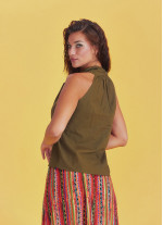 Bohemian Stylish Authentic Degaje Neck Dark Khaki Blouse