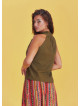 Bohemian Stylish Authentic Degaje Neck Dark Khaki Blouse