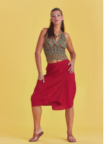 Oversize Pocket Detail Wrap Front Midi Red Boho Skirt