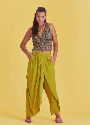 Wrap Front Loose Fit Boho Summer Olive Pants