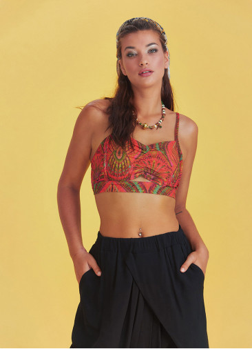 Print Cut Out Front Detail Cotton Bralette Top