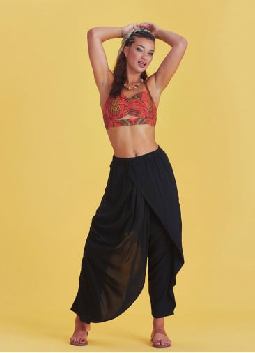 Wrap Front Loose Fit Boho Summer Black Pants