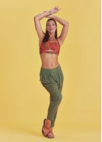 Boho Casual Drop Crotch Khaki Pleated Pants