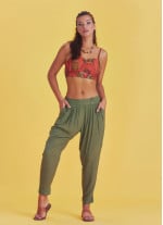 Boho Casual Drop Crotch Khaki Pleated Pants