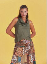 Khaki Bohemian Stylish Authentic Degaje Neck Blouse