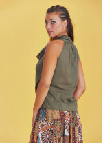 Khaki Bohemian Stylish Authentic Degaje Neck Blouse