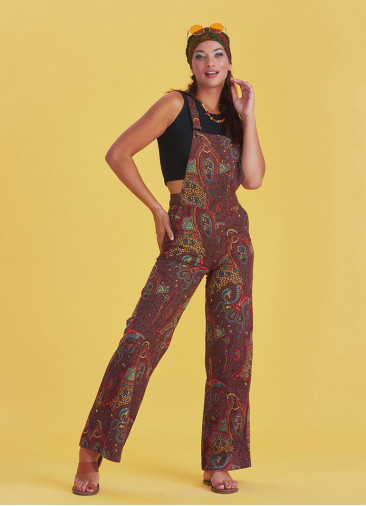 Adjustable Buckle Straps Paisley Jumpsuit