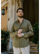 Long Sleeve Khaki Striped Men's Cotton Shirt