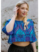 Boho Style Boat Neck Loose Blue Plus Size Top