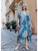 Blue Print Bohemian Style V Neck Cold Shoulder Plus Size Dress