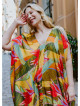 Yellow Print Bohemian Style V Neck Cold Shoulder Plus Size Dress