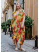 Yellow Print Bohemian Style V Neck Cold Shoulder Plus Size Dress