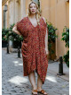 Red Print Bohemian Style V Neck Cold Shoulder Plus Size Dress