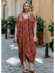 Red Print Bohemian Style V Neck Cold Shoulder Plus Size Dress