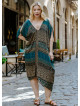 Print Bohemian Style V Neck Cold Shoulder Plus Size Dress