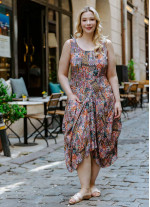 Etnic Print V Neckline Bohemian Style Plus Size Dress