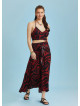 Shabby Red Patterned Asymmetric Skirt